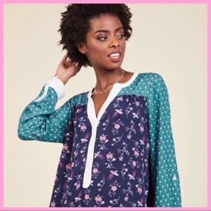 MODCLOTH | Navy & Teal Birds of Paradise Tunic